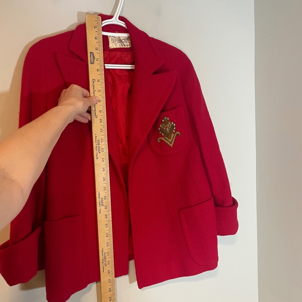 Vintage Maurice Original Red Beaded Crest Blazer Jacket Peaked Lapel Cuffed S/M - Picture 5 of 8